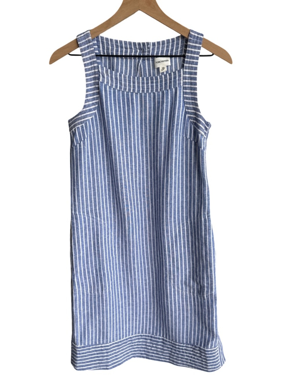 ForCynthia Blue Stripe Linen Blend‎ Shift Dress XS Button Side Detail